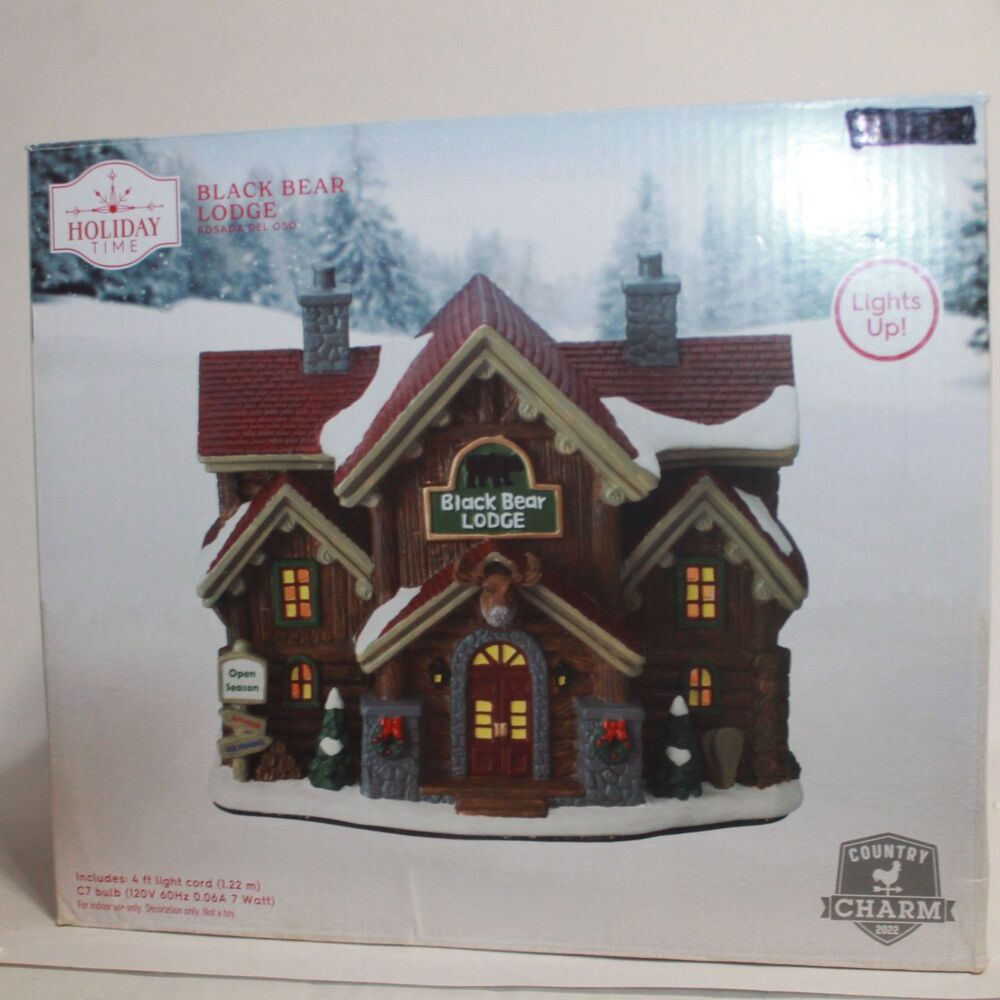 Holiday Time Country Charm Black Bear Lodge Christmas Village Building